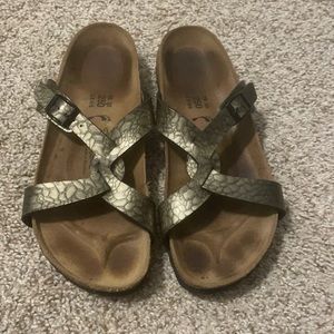 Bronze snake skin Birkenstock’s women’s 8